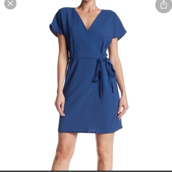 bobeau Dresses & Skirts - Nordstrom Bobeau Ink Blue Crepe Short Sleeve Wrap Mini Dress